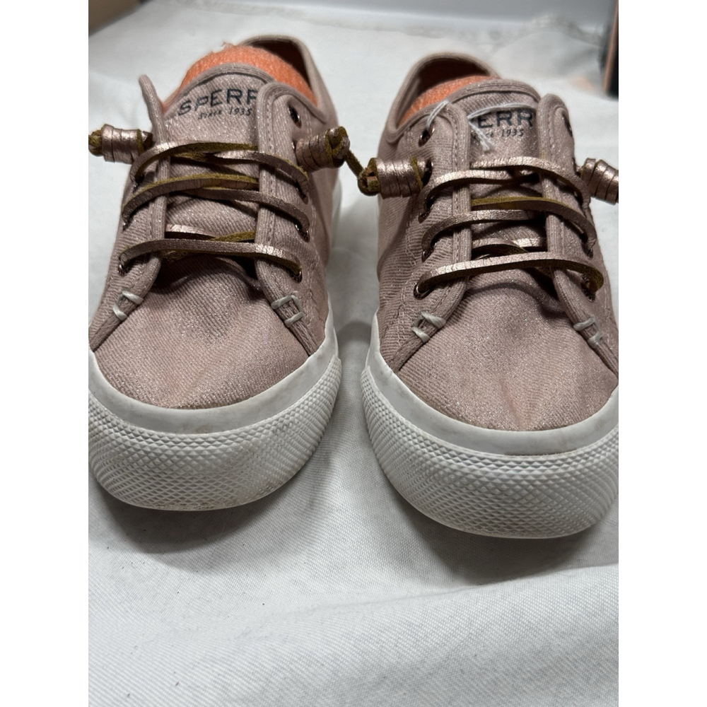 Sperry Womens Sz 6M Sky Sail Rose Metallic Platform Twill Sneakers Slip Ons Prom - Picture 5 of 14